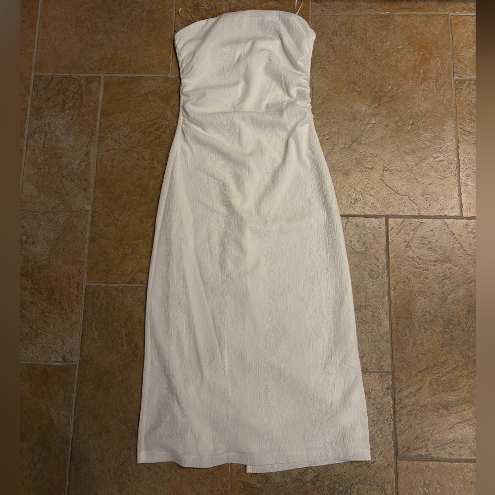 stradivarius Cream Strapless Maxi Dress